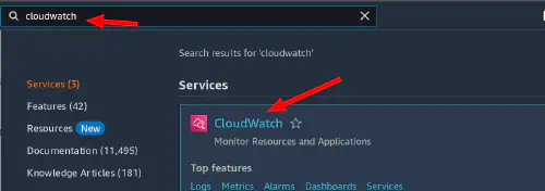 Select cloudwatch on menu