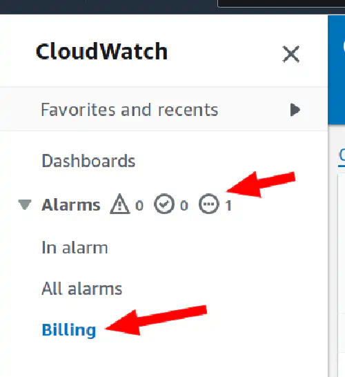 Select alarm on billing