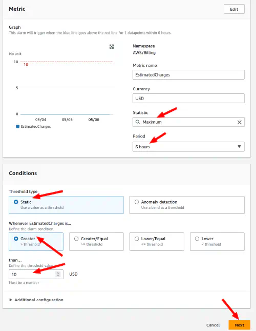 Select Threshould settings